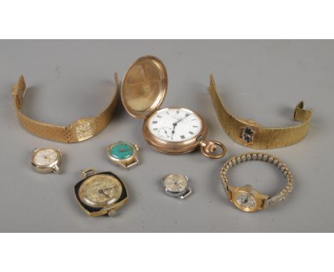 A Thomas Russell full hunter pocket watch along with a collection of ladies manual watches. Includes Questar, Limit, Smiths e