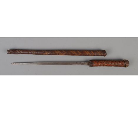 An early 20th century leather wrapped sword swagger stick/riding crop. Length 44cm. CANNOT POST.