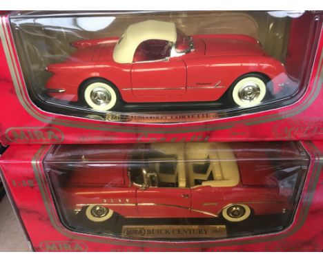 A collection of 3 mint boxed Mira 1/18 scale Golden Line model vehicles