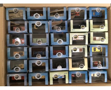 A collection of 210 mint boxed Oxford Diecast 1/76 scale model vehicles including cars, vans, lorries, fire engines, military