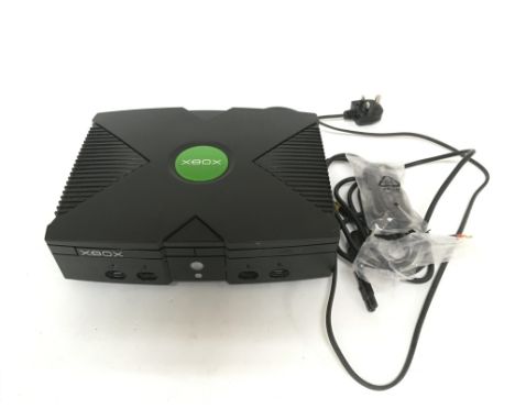 A X-box in a matched box plus various vintage gaming consoles including Binatone