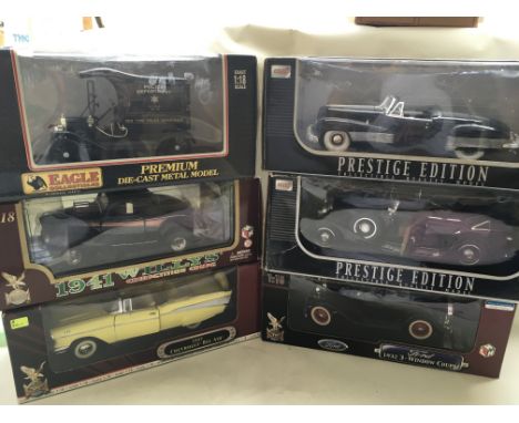 A collection of 10 boxed 1/18 scale model cars including Anson, Maisto, American Muscle, Road Legends etc together with 3 box