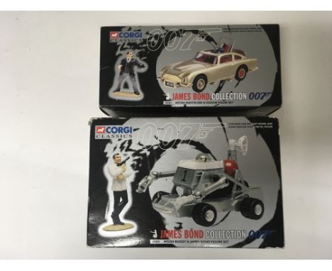 Two boxed Corgi Classics James Bond model vehicles including No 65201 moon buggy and No 04201 Aston Martin.