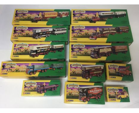 A collection of boxed Corgi Classic Fairground vehicles including Pat Collins, Carters, Silcocks, Crows, Codonas and Anderson