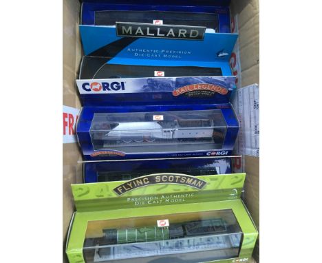 A small collection of mint boxed Corgi Rail Legends model railway engines and tenders including Royal Scotsman, Mallard, etc