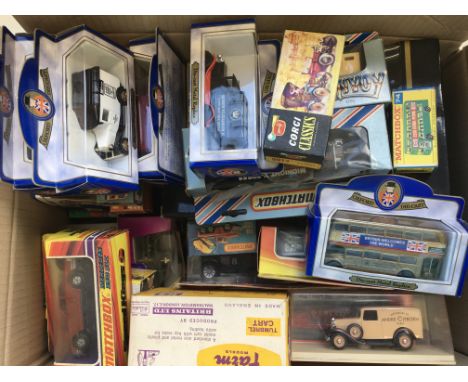 A collection of boxed model vehicles including Corgi, Dinky, Rio, EFE, Solido, Brummell, Britains, Burago etc
