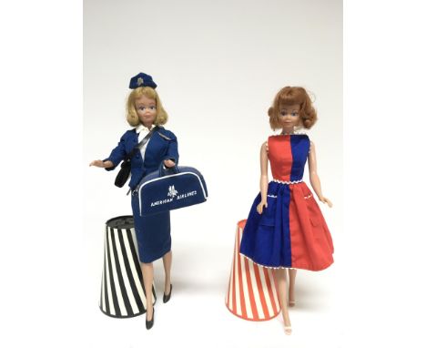 Two vintage 1962 Midge ‘ American Girl’ Barbie dolls both wearing original labelled outfits.Comprising a straight legged vers