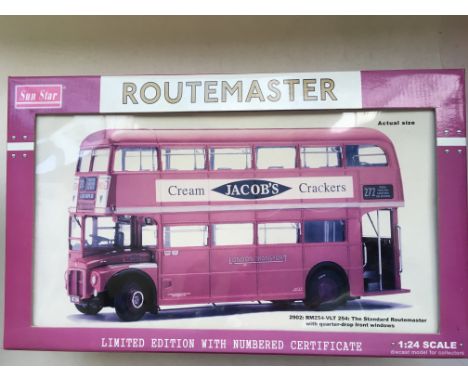 A mint boxed Sun Star Routemaster bus 1/24 scale 2902 RM254-VLT standard Routemaster with quarter drop front windows .limited