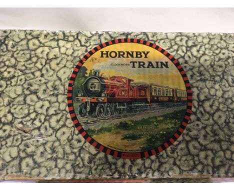 A boxed early Hornby  " O " gauge LNER clockwork No O Goods Set together with a Chad Valley " Hurricane " engine , tender and