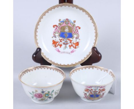 An 18th century Chinese armorial tea bowl and saucer, Arms of MacKennan, and an 18th century Chinese armorial tea bowlConditi