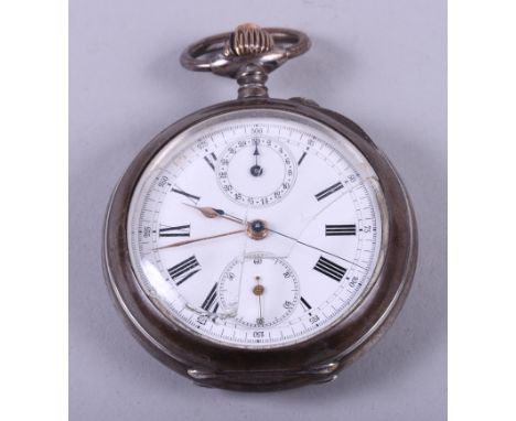 A Continental silver cased pocket / stopwatch with white enamel dial and Roman numerals