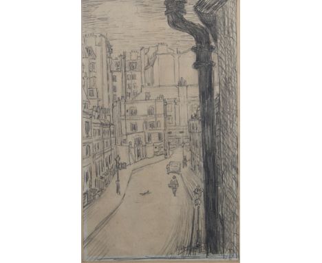 A mid 20th century pencil sketch of a street, a watercolour of a house by the riverside and an oil of boats by the sea
