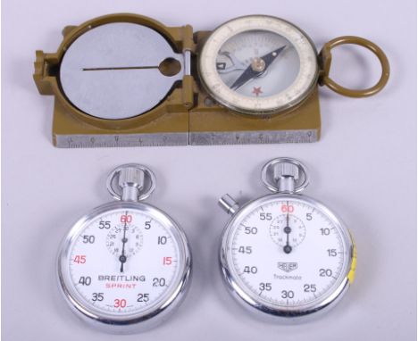 A Breitling Sprint stopwatch, a Heuer Trackmate stopwatch and an Oriental folding compass Condition report:The Breitlings sub