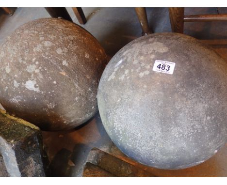 Pair of large hand carved sandstone gate way ball finials D: 50 cm 