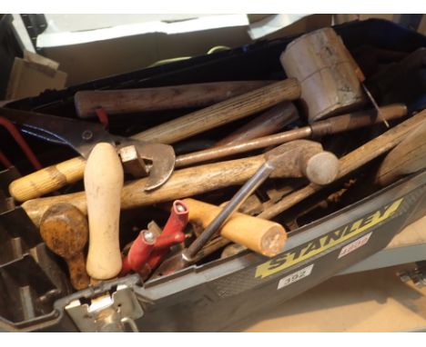 Stanley tool box of hand tools pulley etc 