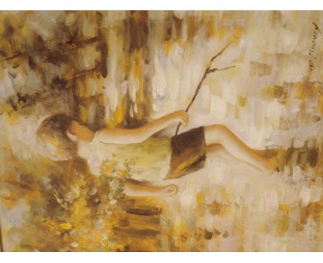 Original oil on canvas of a young boy signed R Tammy
