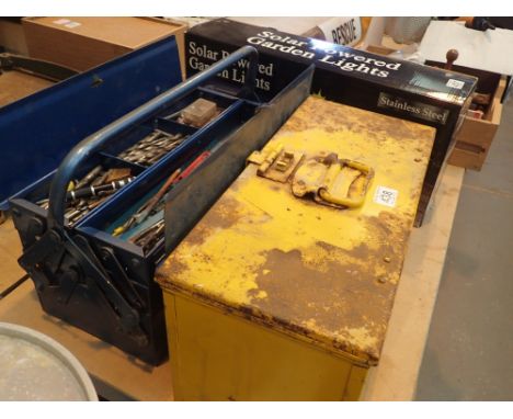 Three boxes of mixed tools and workshop items 