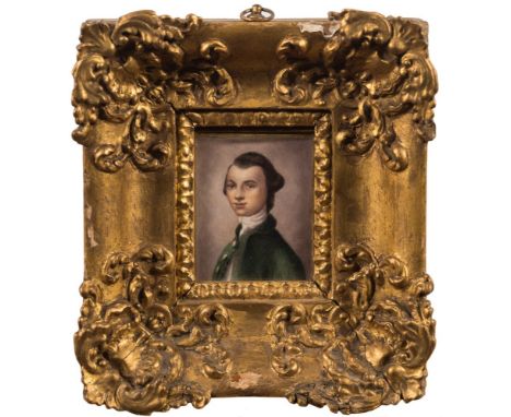 Circle of Nathaniel Hone [Irish, 1718-1784]-A miniature portrait of a young man, said to be Thomas Smith [b.1690], son of Tho