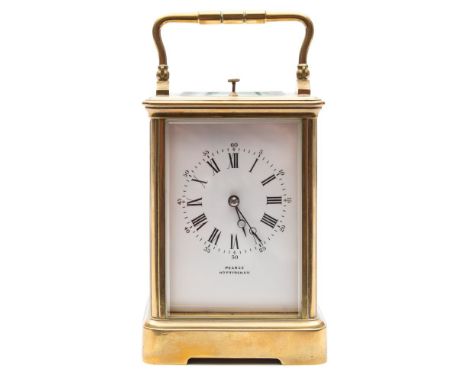 A French Corniche carriage clock: the eight-day duration movement having a platform lever escapement and striking the hours a