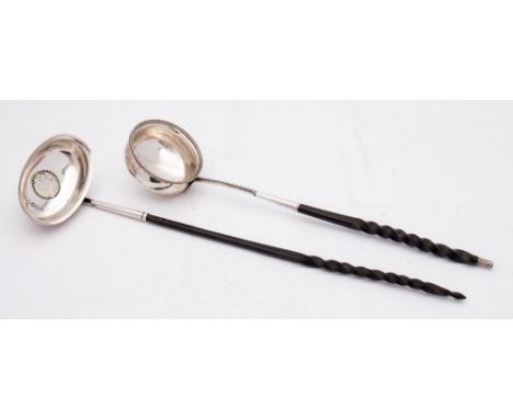 A George III silver toddy ladle, maker JS probably Josiah Snatt, London, 1808: of oval outline with coin insert and spiral tw