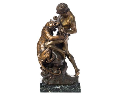 After Edouard Drouot (1859-1945)Fight for life: bronze, light to mid brown patination,man fighting a tiger, signed E Drouot t