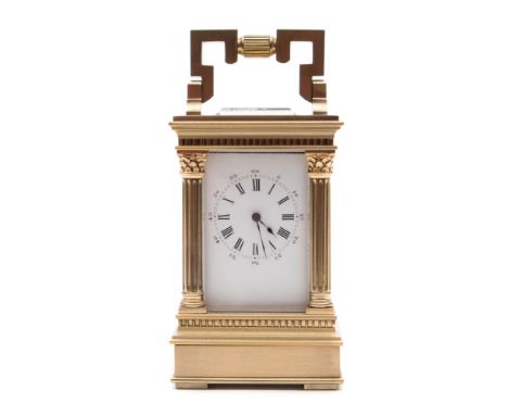 A miniature Anglaise carriage clock with fluted columns: the eight-day duration movement having a platform lever escapement, 