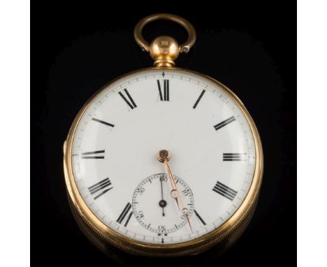 William Gardner. A gentleman's 18ct gold keywound lever openface pocket watch:, the circular white enamel dial, 45mm diameter