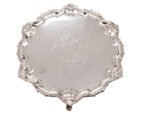 A George V silver salver, maker William Hutton & Sons Ltd, Sheffield, 1914: of circular form with central foliate and scroll 