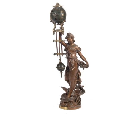 Ch. Levy, a French Victorian spelter swinging mystery clock: the eight-day duration movement being a part of the grid-iron pe