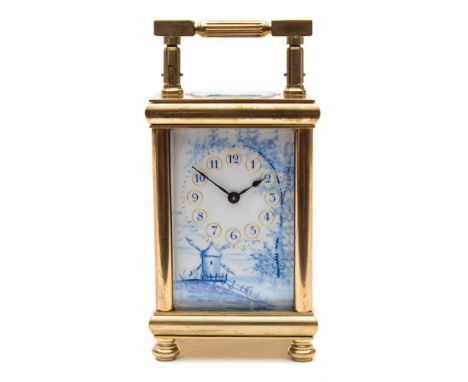A French Victorian porcelain panelled Boite Jonc carriage clock: the eight-day duration timepiece movement having a silvered 