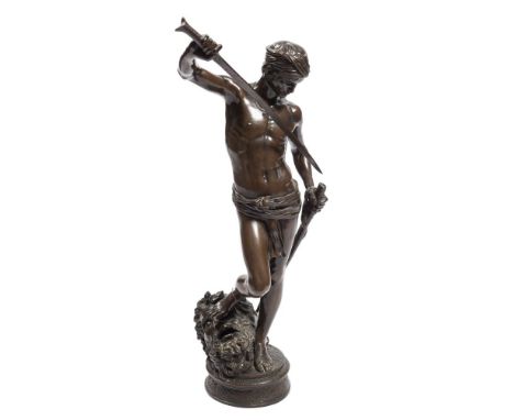 Antonin Mercie (1845-1916)David the Conqueror bronze with dark brown patination, signed A. Mercie, bears Collas reduction sea