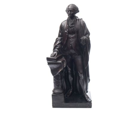 A Uffrecht & Co. bronzed terracotta figure of George Washington: modelled standing in cloak, jacket and waistcoat, his left h