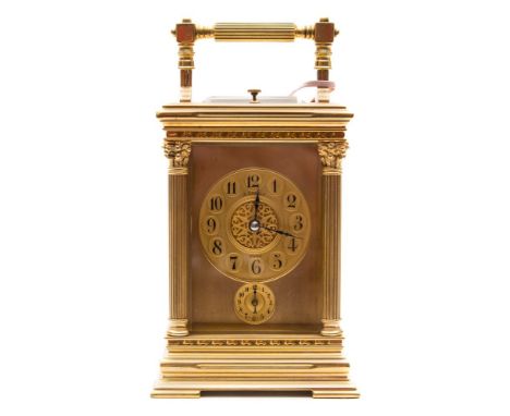 A late-Victorian French Anglaise carriage clock: the eight-day duration movement having a silvered platform lever escapement 