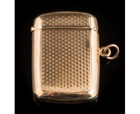 A 9ct gold engine turned vesta case:,14.5gms gross weight. 