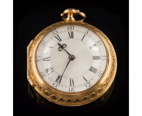 Justin Vulliamy. A late 18th century 18ct gold pair cased pocket watch:, the circular white enamel dial 36mm diameter with Ro