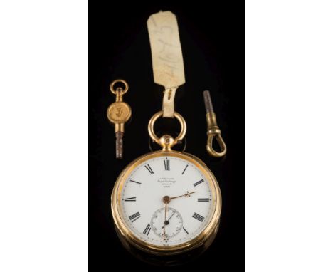 James McCabe. A gentleman's 18ct gold key-wound openface pocket watch: the circular white enamel dial, 39mm diameter, signed 