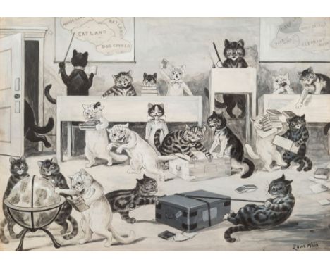 Louis William Wain [1860-1939]-Mrs Tabby's Academy:-signed bottom rightwatercolour, pen and ink on paper35.5 x 50cm.* Biograp