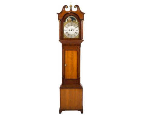 Simpson, Wigton, an oak and mahogany moonphase longcase clock: the eight-day duration movement striking the hours on a bell, 