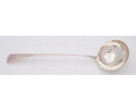 A George III silver Old English pattern soup ladle, maker William Chawner, London, 1772: crested, 34.5cm. long, 5.18ozs.