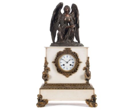 Wurtel, Paris, an alabaster and bronze mantel clock: the eight-day duration movement striking the hours and half-hours on a b