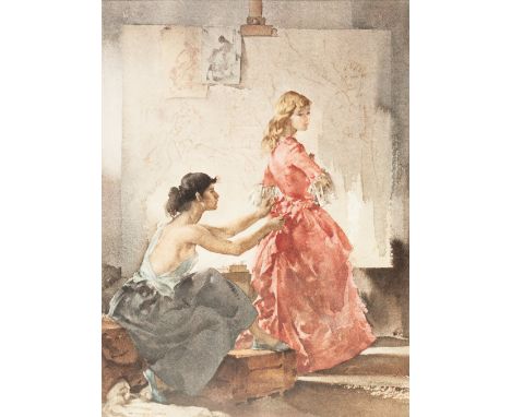 WILLIAM RUSSELL FLINT R.A. (1880-1969)  ARTIST SIGNED COLOUR PRINT  Two females in artist's studio 13 3/4" x 10 1/2" (35cm x 