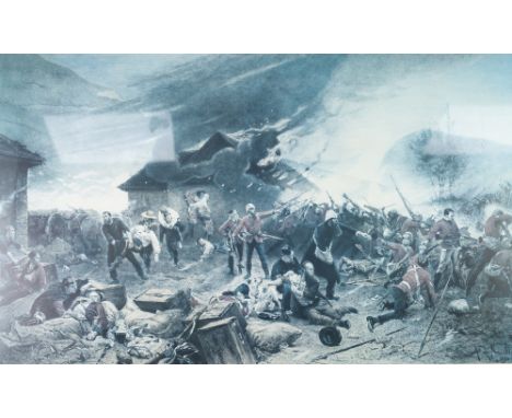 A PHOTOGRAVURE  'RORKE'S DRIFT' AND A COLOUR PRINT 'BATTLE SCENE'