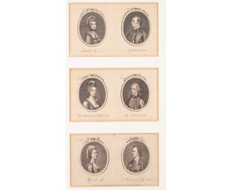 SET OF THIRTY LATE EIGHTEENTH CENTURY THEATRICAL PORTRAIT ENGRAVINGS PRINTED AS PAIRS ON SEPARATE SHEETS FRAMED AND MOUNTED I