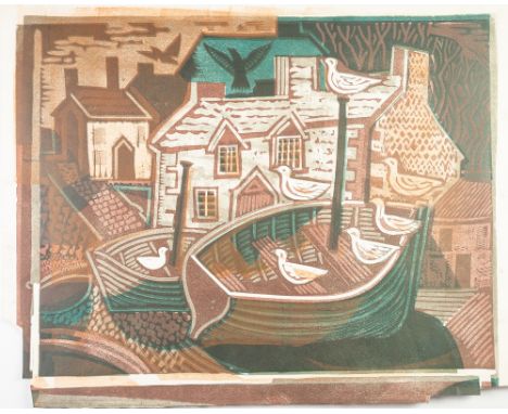 NORMAN JAQUES (1926-2014) TWO WORKS ARTIST SIGNED COLOURED ETCHING 'Sea Shore, S. Wales', '64 22" x 17 ½ (56cm x 44.5cm) COLO