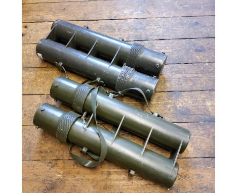 British Army twin mortar&nbsp; shell carrying cases, marked Cont No373 mkI, PE1922, 55cm long;&nbsp; another (2) 