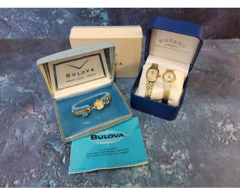 A Bulova gold plated lady's watch, seventeen jewel Swiss Bulova movement, champange dial, Arabic numerals, later expanding br