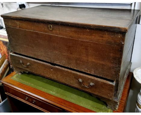 A George III oak blanket box, holding one long drawer to base, bracket feet c.1800 
