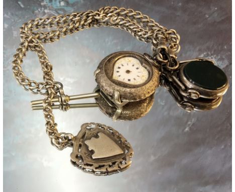 A continental silver lady's open faced fob watch, unusual heart shaped dial aperture, import marks (af), late 19th century;&n