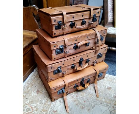 Vintage Luggage - a matching graduated set of Giovanni leather suitcases; another larger leather suitcase by Alami, London wi
