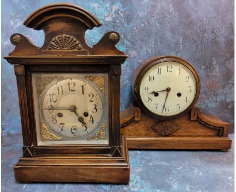 An oak cased barrel clock, HAC -&nbsp;Hamburg America Co. striking movement, white enamel dial, Arabic numerals, twin winding